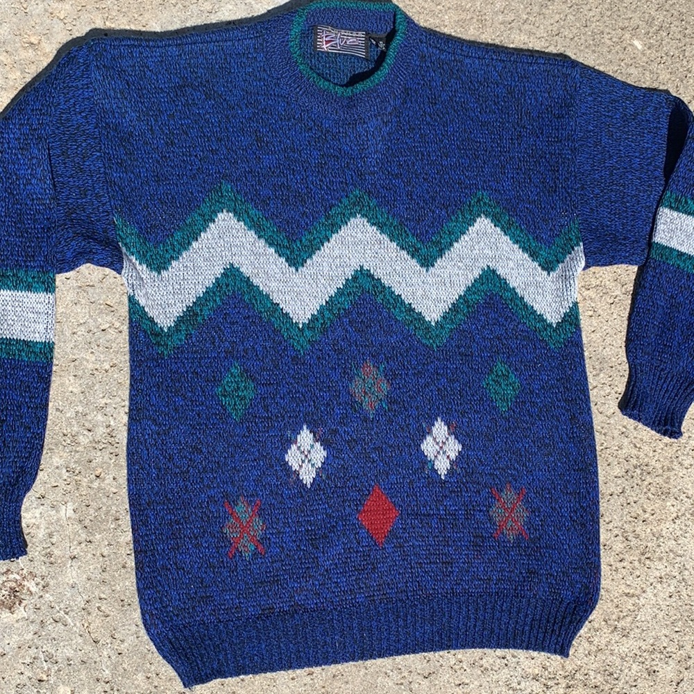 1980’s mens Anchor Blue Funky Hard Argyle Sweater